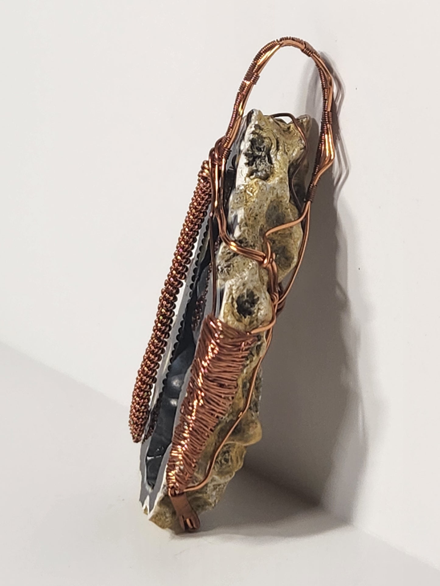 Fossilized Coral Wire Wrapped Copper Pendant