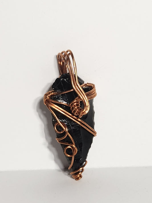 Obsidian Arrowhead Wire Wrapped Copper Pendant