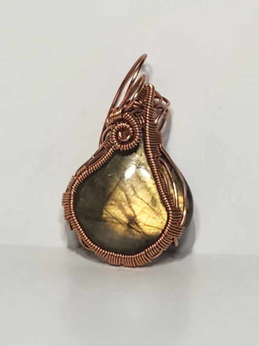 Labradorite Cabochon Copper Wire-Wrapped Pendant