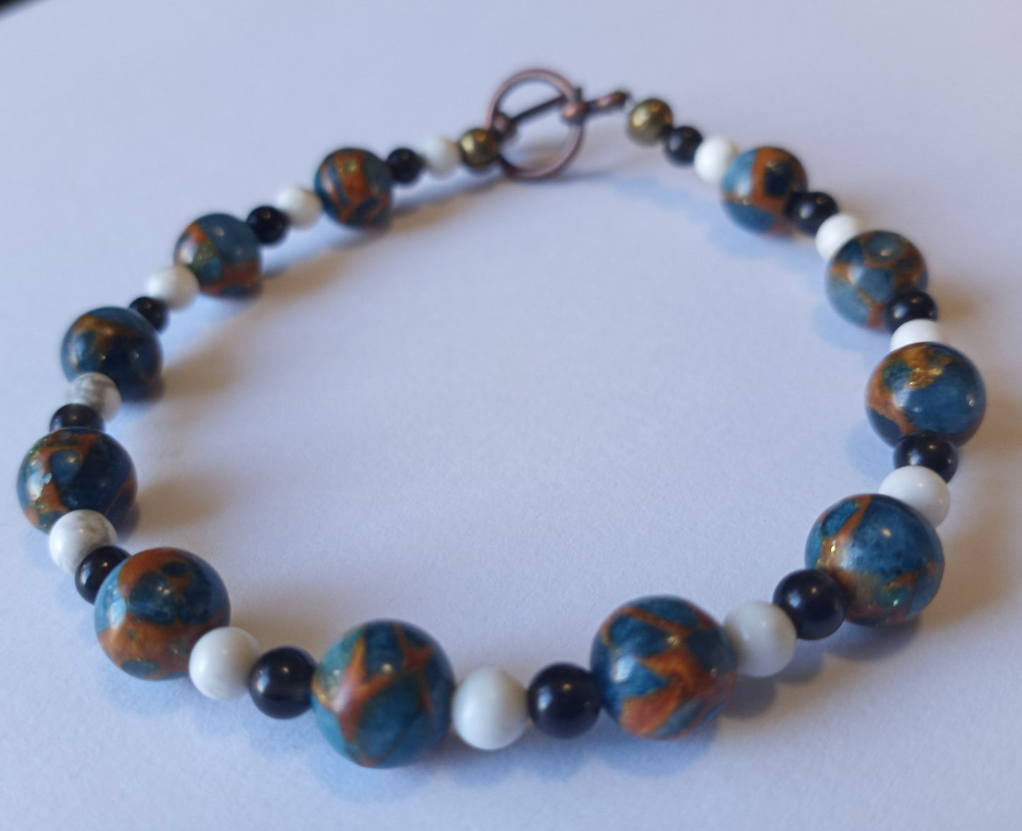 Imperial Jasper, Howlite and Obsidian Bracelet