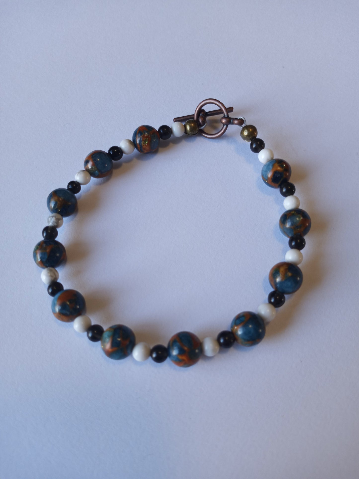 Imperial Jasper, Howlite and Obsidian Bracelet