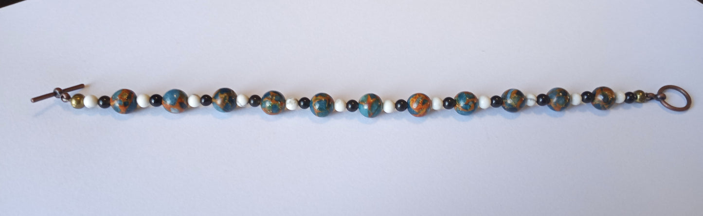 Imperial Jasper, Howlite and Obsidian Bracelet