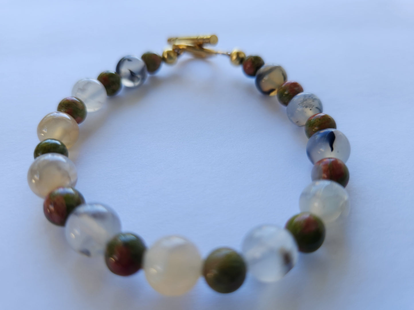 Unakite and Rutilated Quartz Bracelet