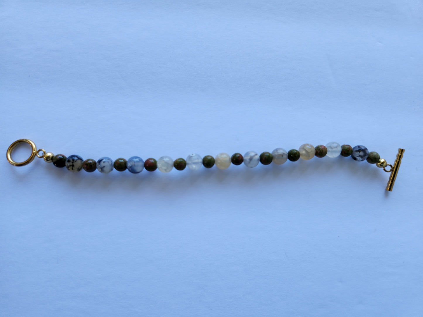 Unakite and Rutilated Quartz Bracelet