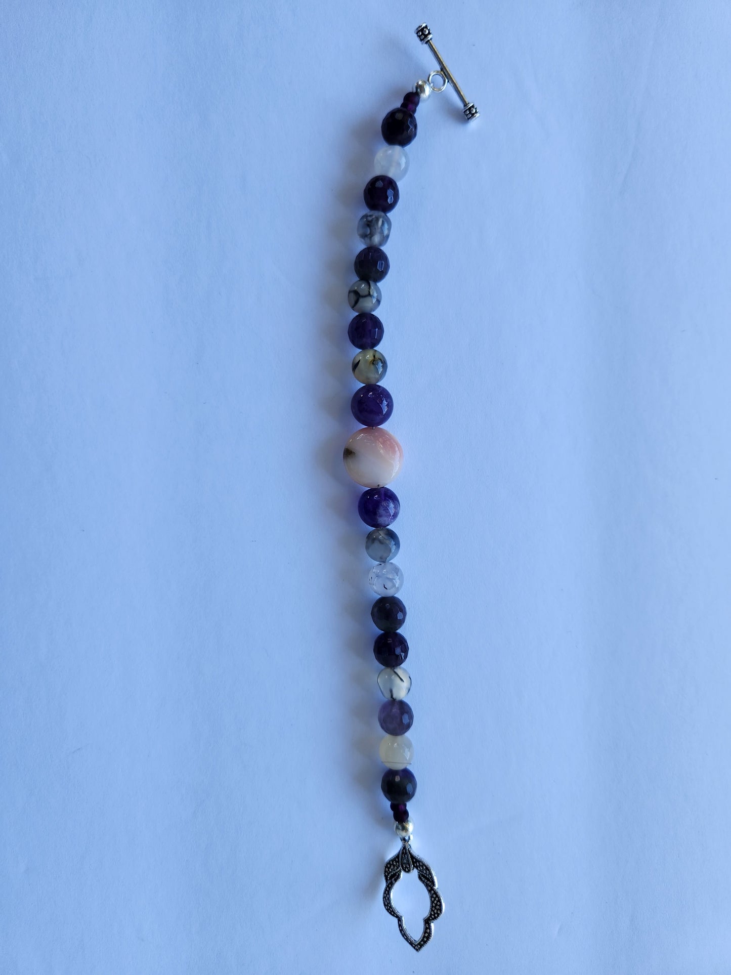 Pink Opal, Amethyst and Rutilated Agate Bracelet