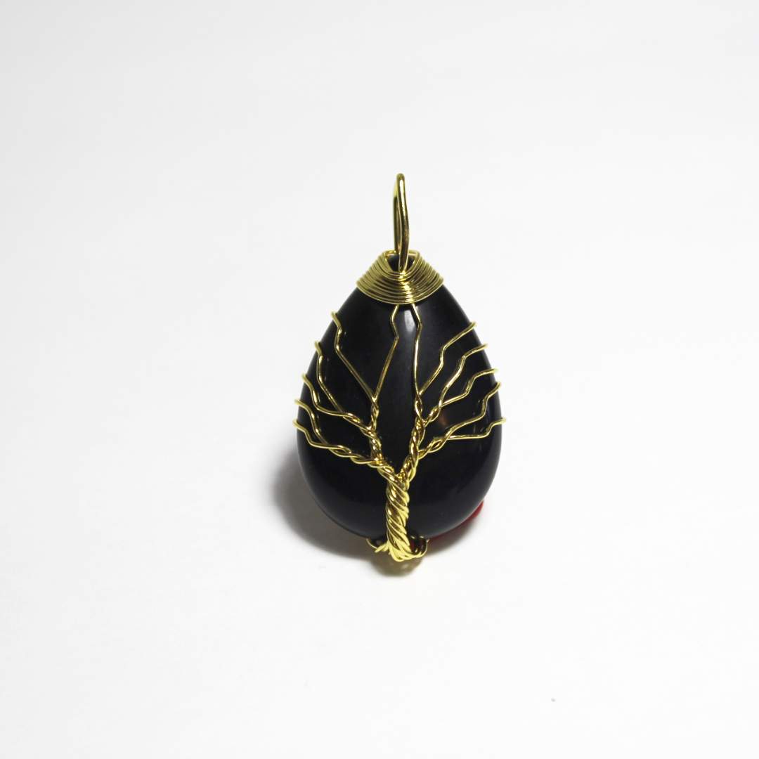 Oval Tree Black Jasper Pendant