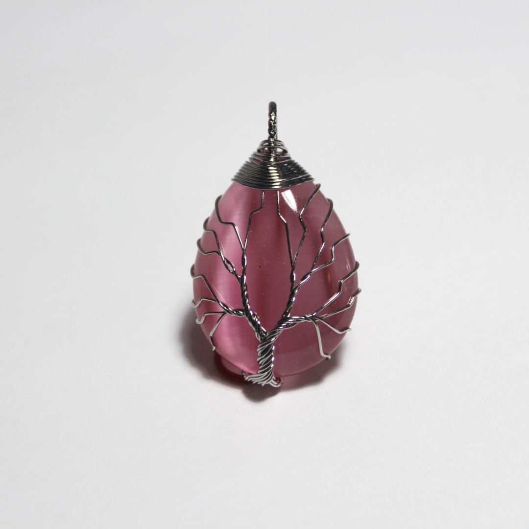 Oval Tree Rose Quartz Pendant