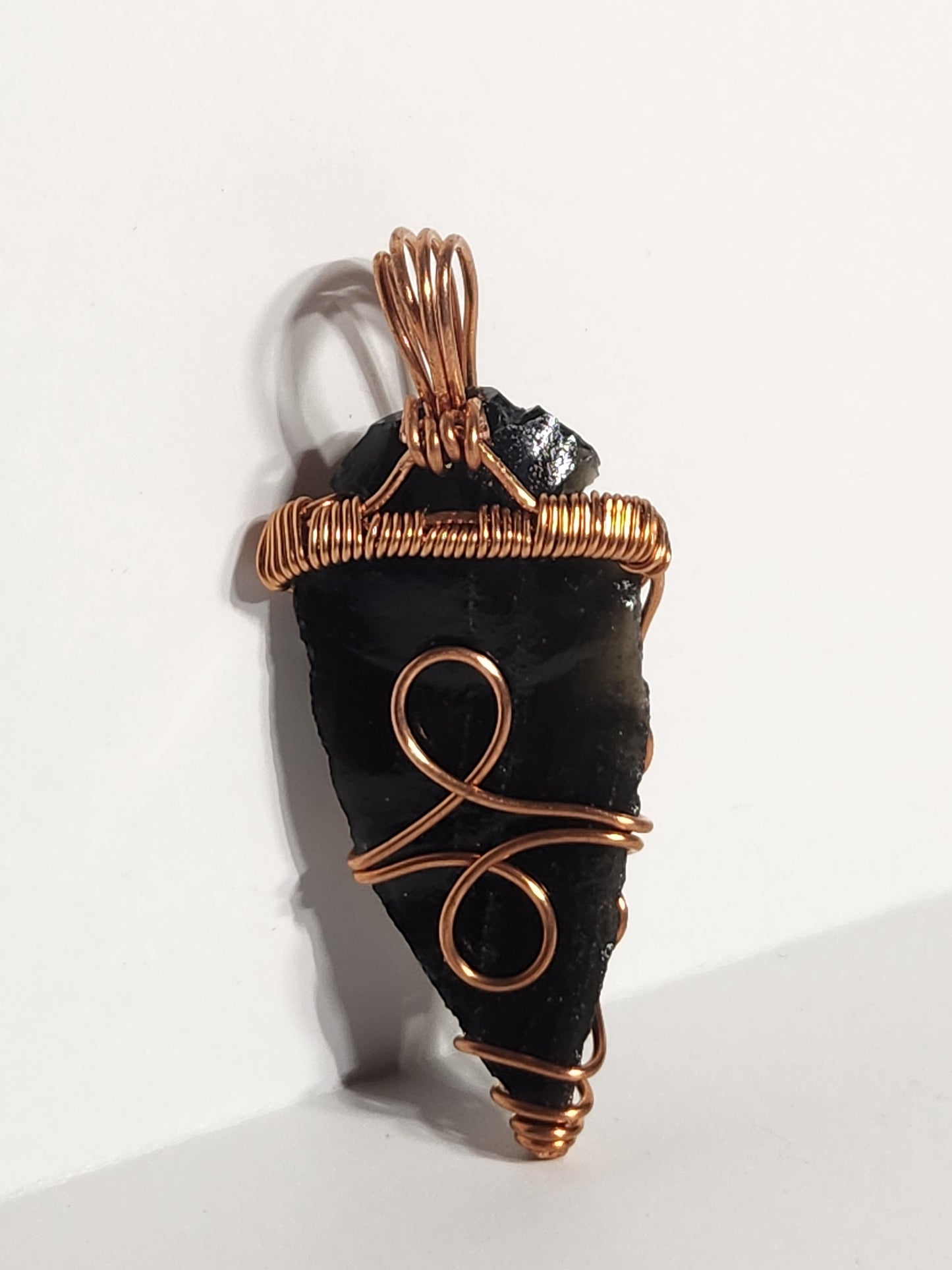 Obsidian Arrowhead Wire Wrapped Copper Pendant