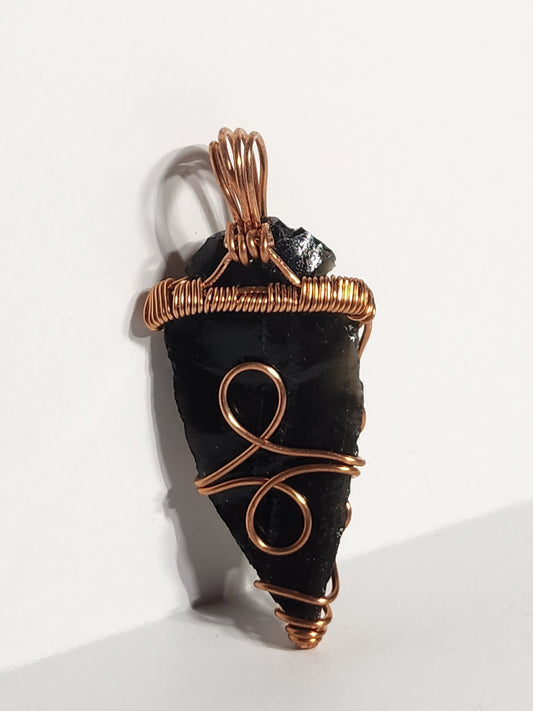 Obsidian Arrowhead Wire Wrapped Copper Pendant