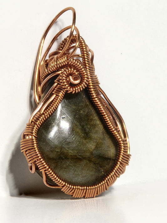 Labradorite Cabochon Copper Wire-Wrapped Pendant