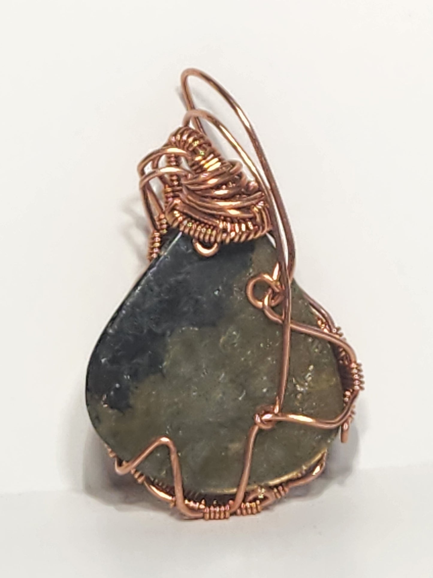 Labradorite Cabochon Copper Wire-Wrapped Pendant