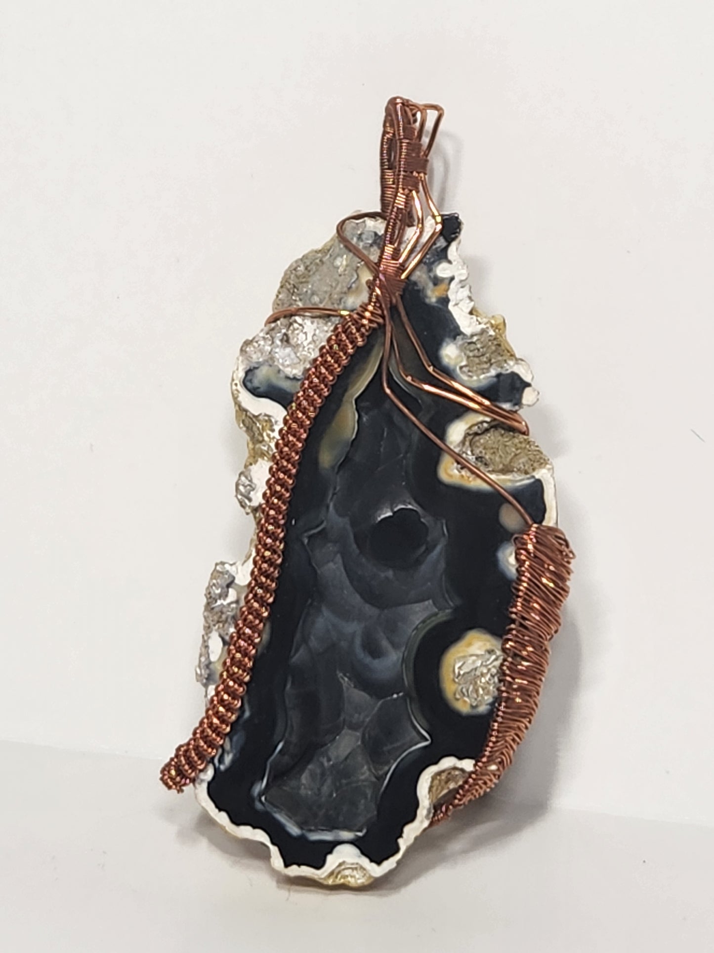 Fossilized Coral Wire Wrapped Copper Pendant