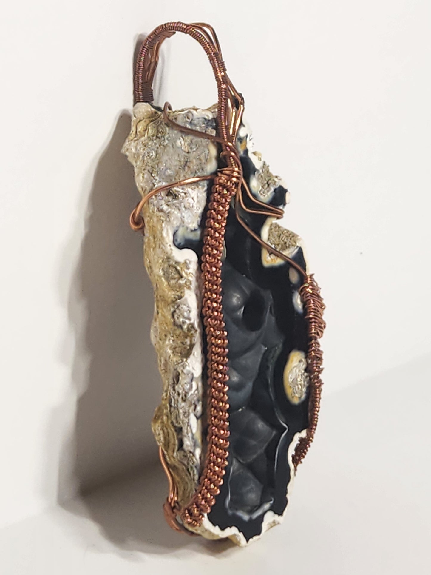 Fossilized Coral Wire Wrapped Copper Pendant