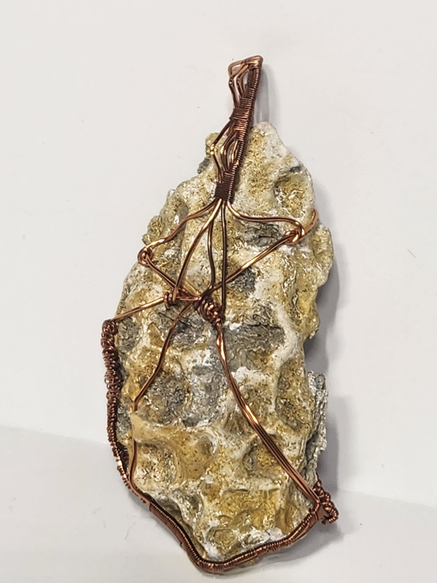Fossilized Coral Wire Wrapped Copper Pendant