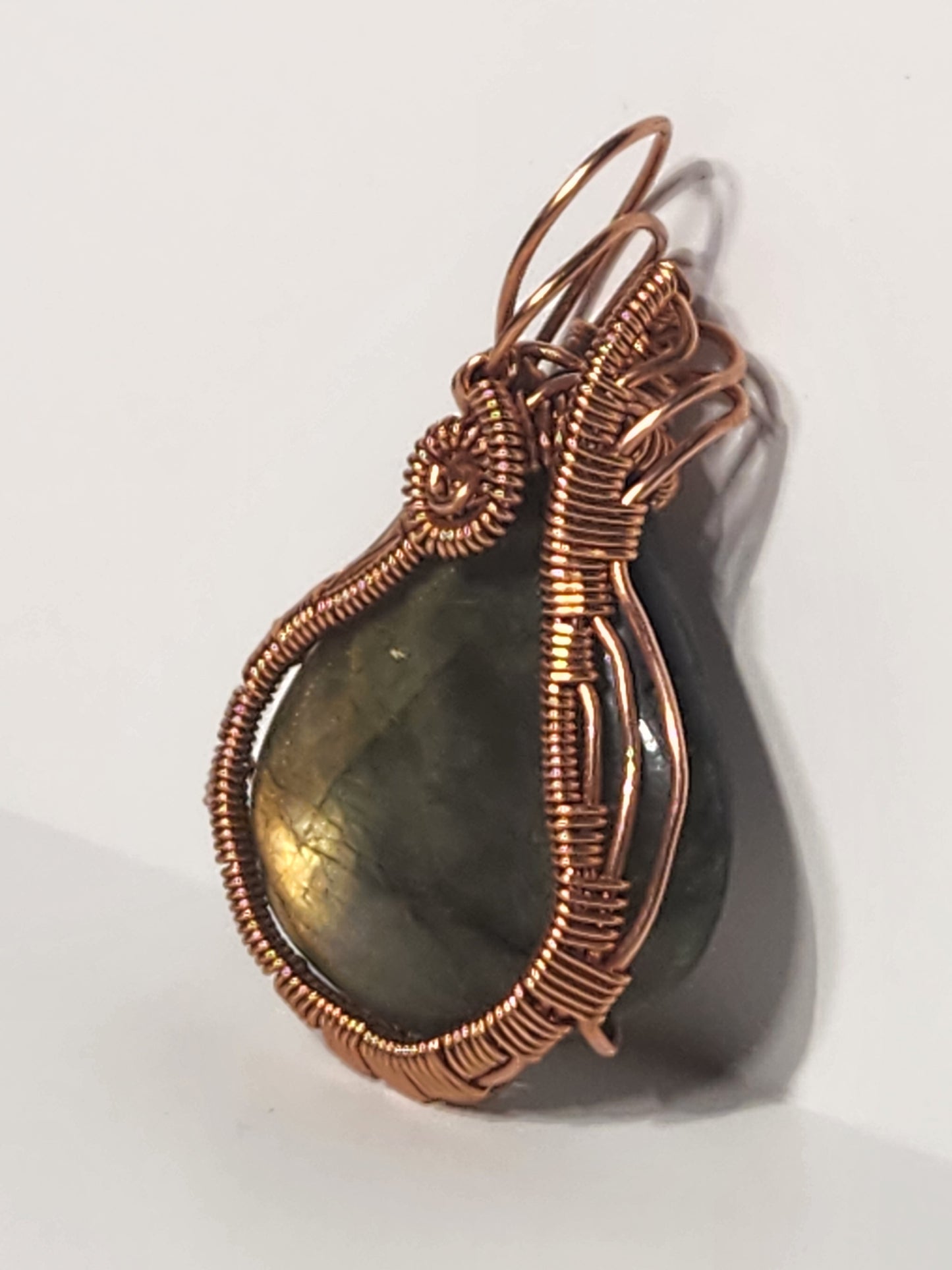 Labradorite Cabochon Copper Wire-Wrapped Pendant