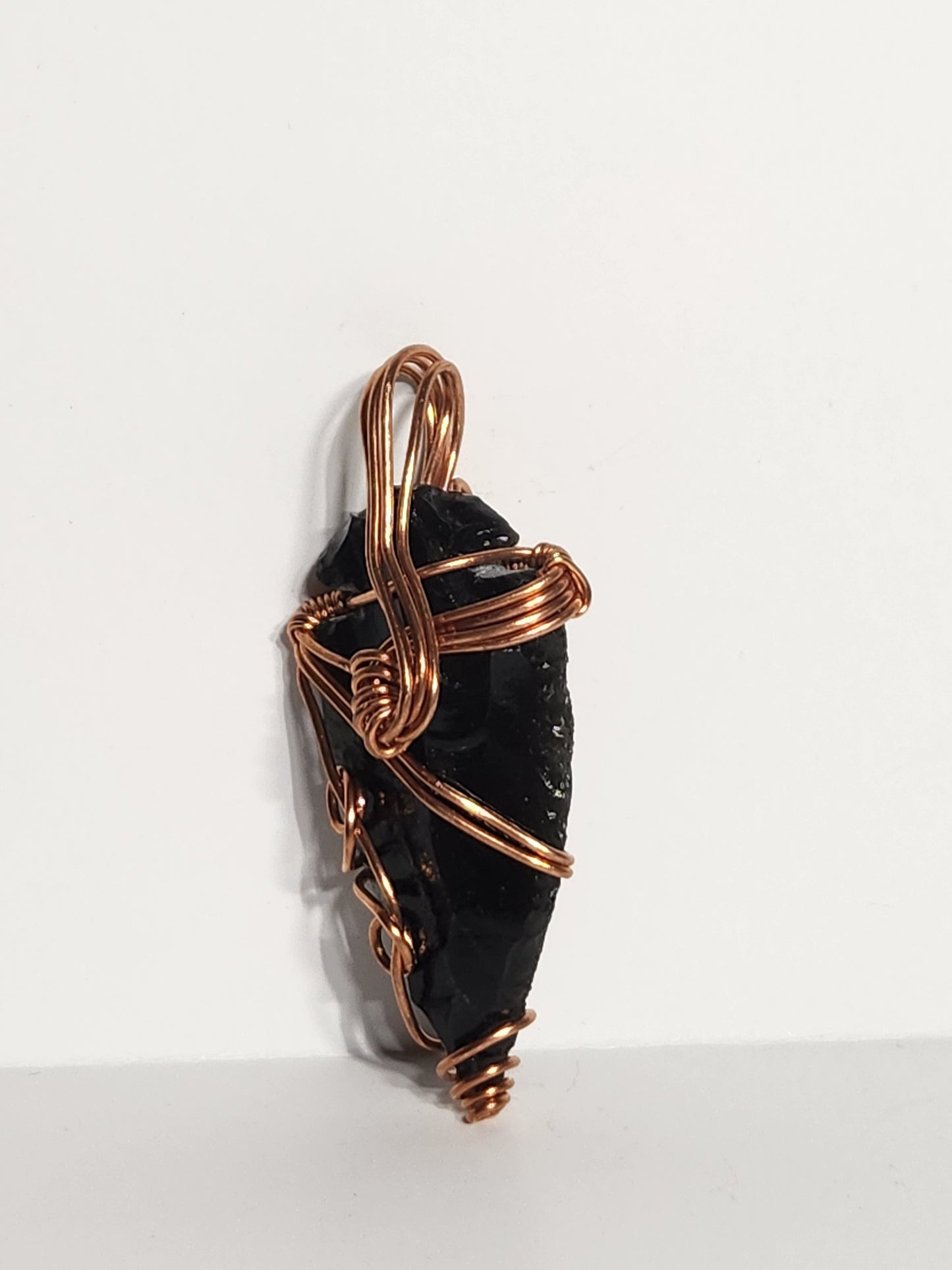 Obsidian Arrowhead Wire Wrapped Copper Pendant