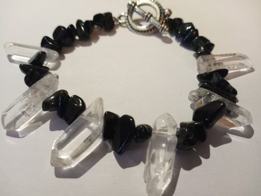 Quartz and Obsidian Bracelet