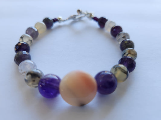Pink Opal, Amethyst and Rutilated Agate Bracelet