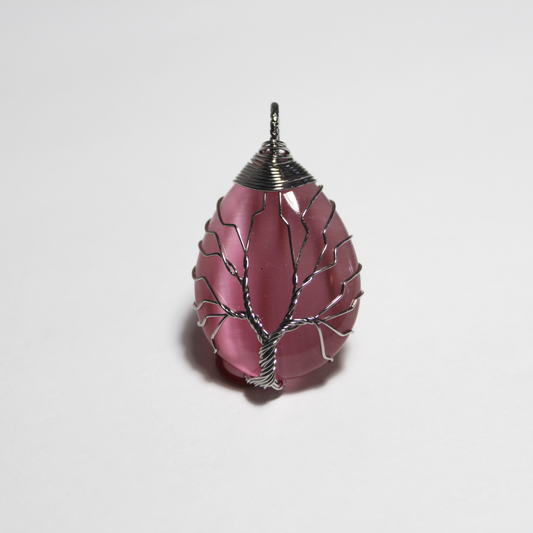 Oval Tree Rose Quartz Pendant